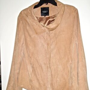 Talbots women's leather lined coat soft suede tan color size L